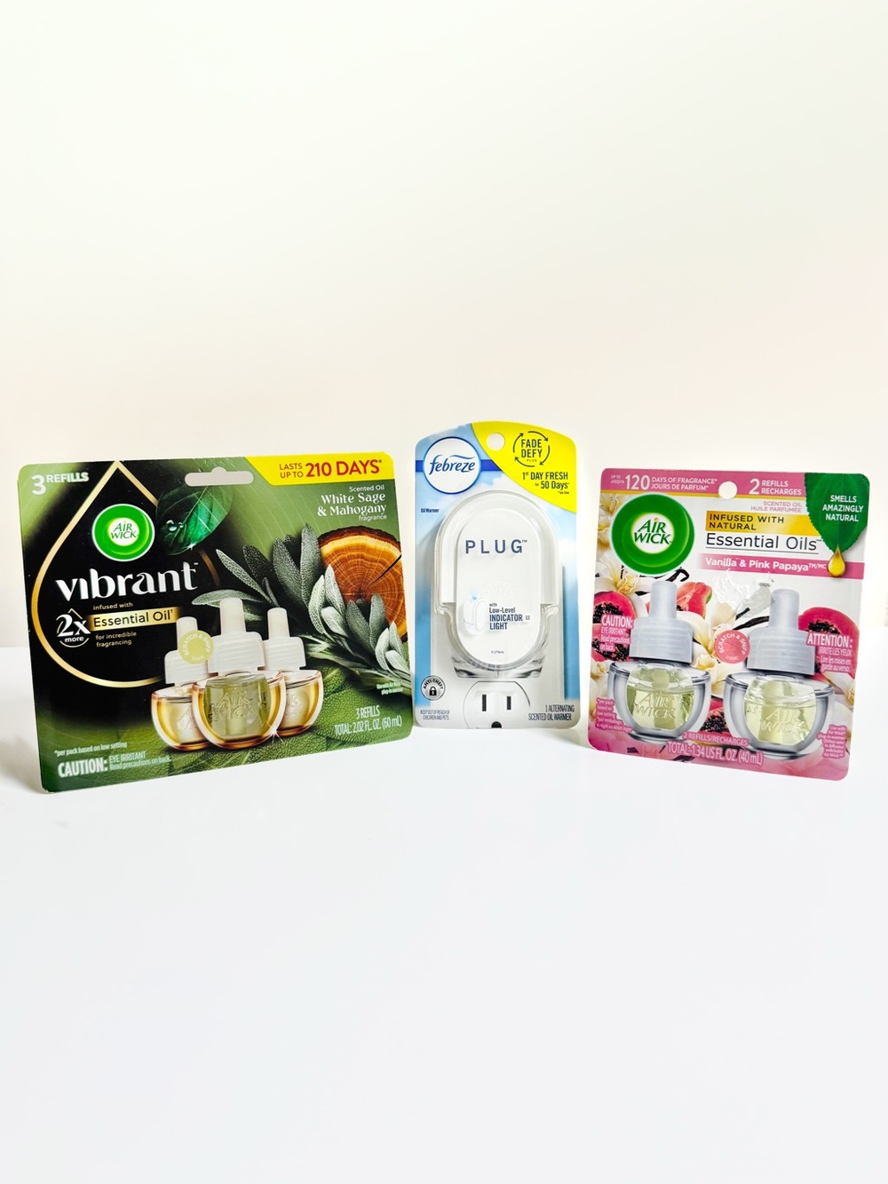 Air Wick Pink Papaya White Sage Scented Oil Refills & Febreze Oil Warmer Lot